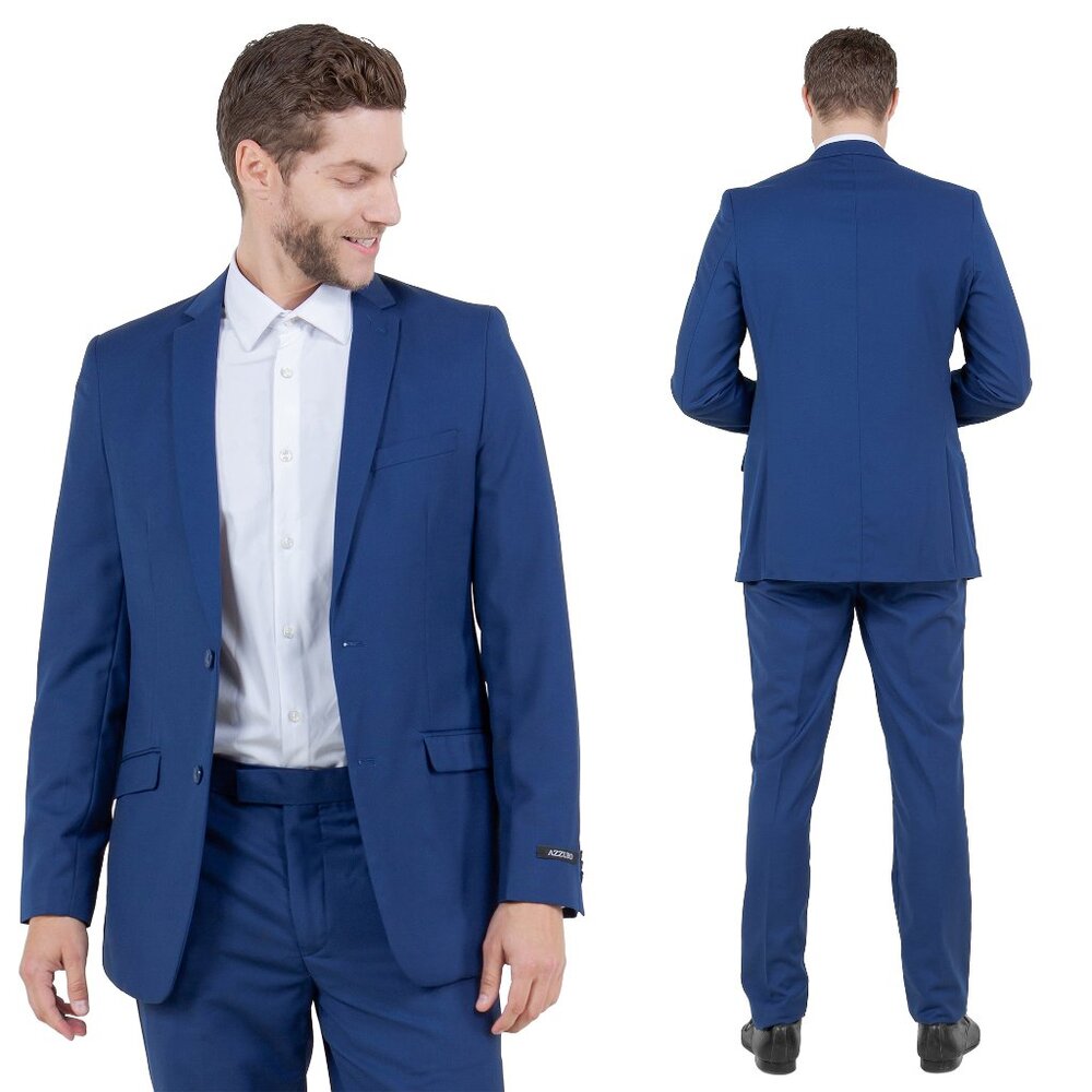 Azzuro's Premium Polyester Slim Fit 2pc Mens Suit, Indigo